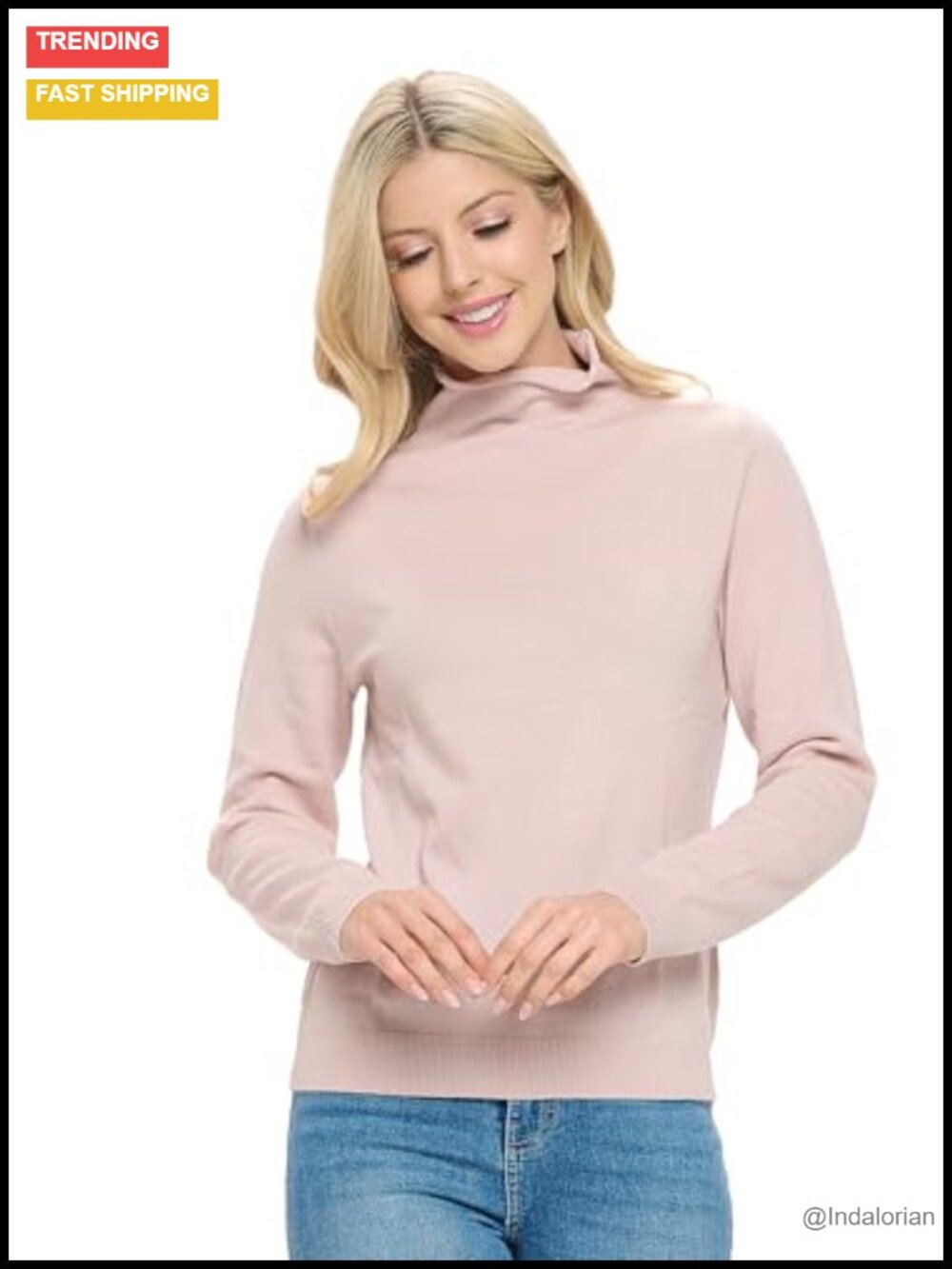 100% Cashmere Mock Neck Long Sleeve Sweater Women's Pullover